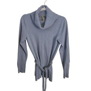 Marina Luna 100% Luxury Cashmere Baby Blue Cowl Neck Braided Belt Sweater Size M